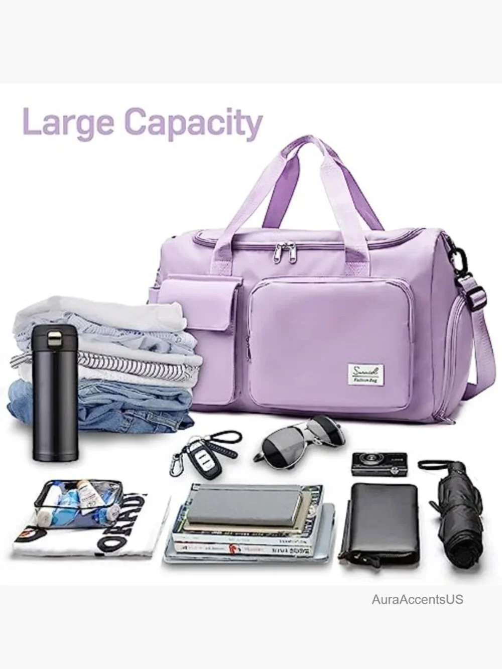 Travel Duffel Bag with Shoes Compartment Gym Bag Weekender Overnight 39L